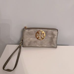Silver Tory Burch Wristlet